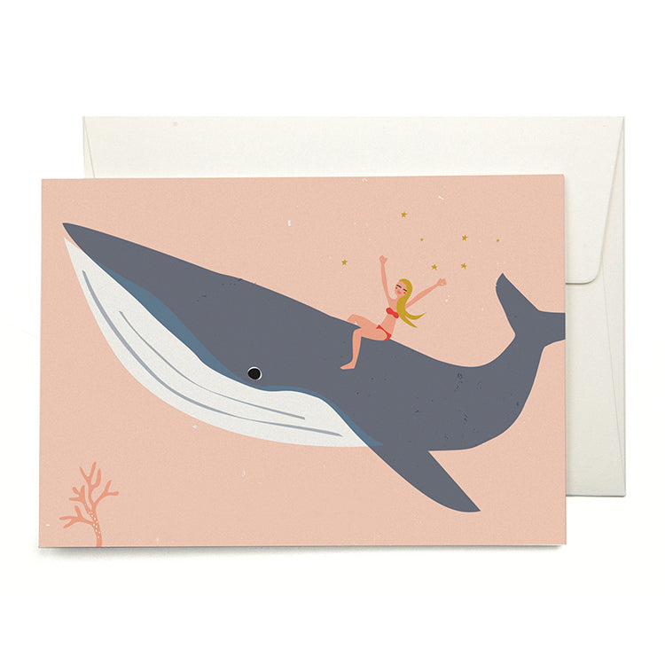 Riding with Whales greeting card