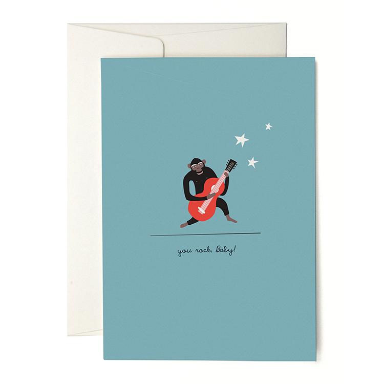 Monkey with Guitar greeting card