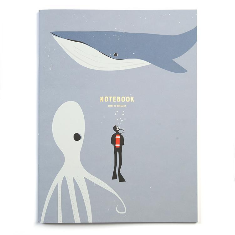 Pleased To Meet Diver, Whale and Octopus Notizheft 21x28cm, liniert