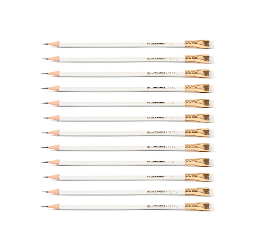 Blackwing ca. 4B, 12 Bleistifte mit Radierer, weiss (pearl)